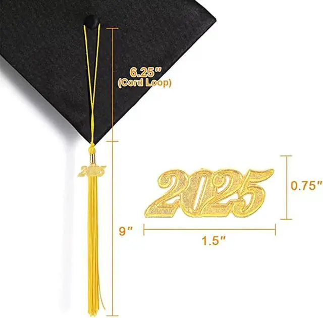 Alt view image 4 of 5 - 2025 Graduation Tassel Gold 9", Elegant Graduation Tassel with 2025 Year Charm, 2025 Tassel Graduation with Gold Date Drop