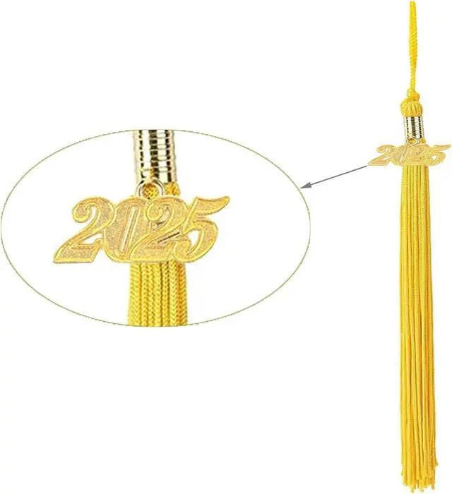 Alt view image 3 of 5 - 2025 Graduation Tassel Gold 9", Elegant Graduation Tassel with 2025 Year Charm, 2025 Tassel Graduation with Gold Date Drop