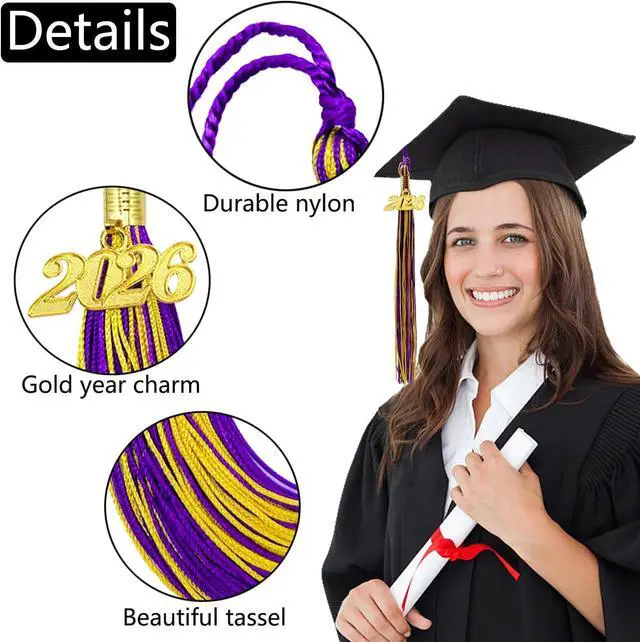 Alt view image 3 of 6 - 2026 Graduation Tassel, Purple and Gold Tassel for Graduation Cap with 2026 Year Gold Charm for Graduation Ceremony Tassel Accessories