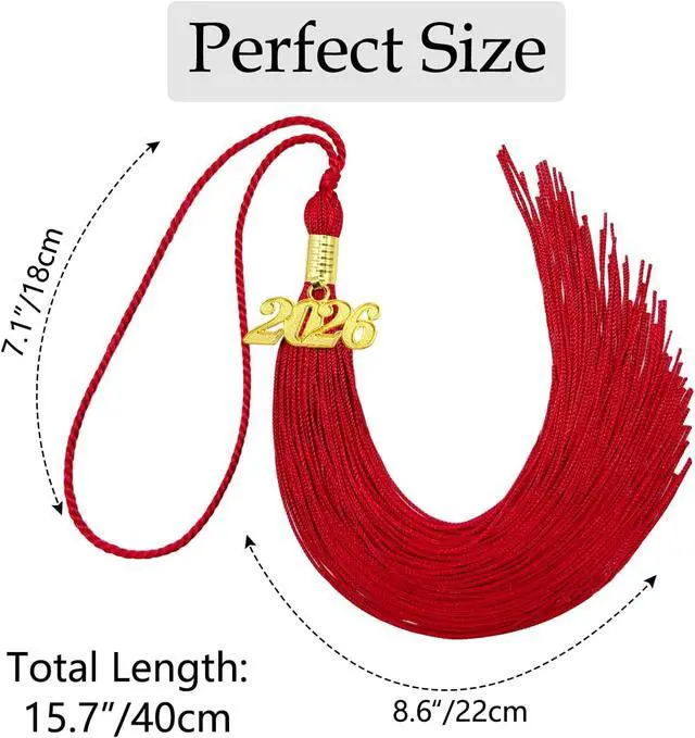 Alt view image 2 of 6 - 2026 Graduation Tassel, Red Tassel for Graduation Cap with 2026 Year Gold Charm for Graduation Ceremony Tassel Accessories