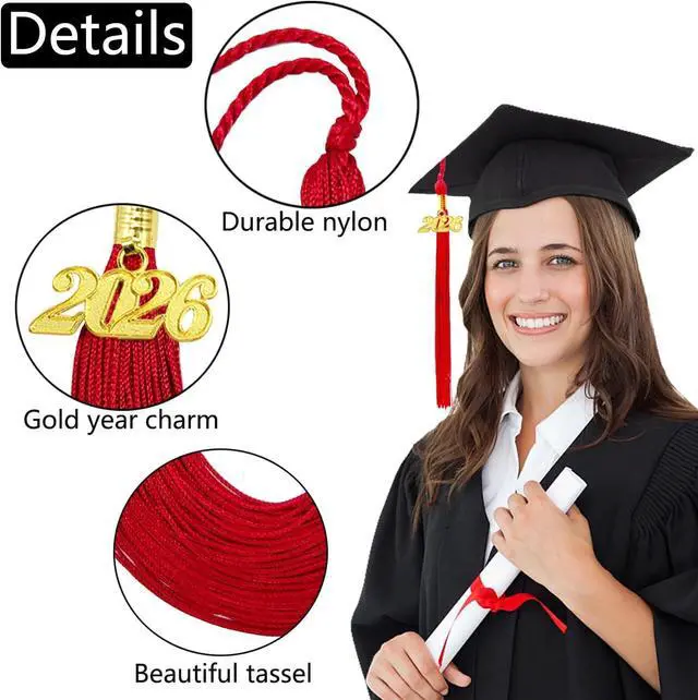Alt view image 3 of 6 - 2026 Graduation Tassel, Red Tassel for Graduation Cap with 2026 Year Gold Charm for Graduation Ceremony Tassel Accessories