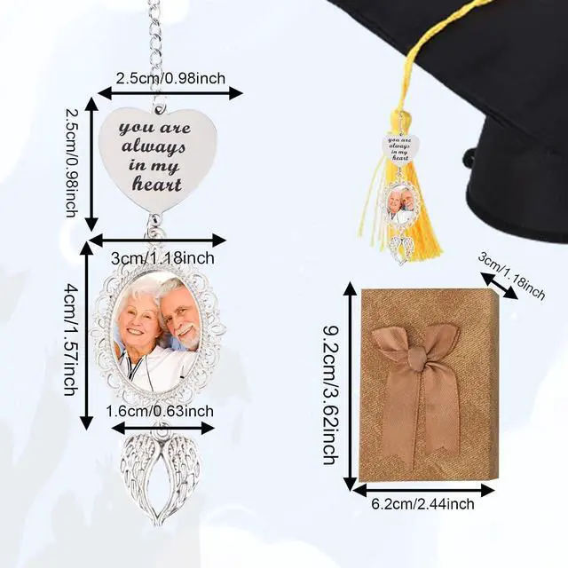 Alt view image 2 of 7 - Gosknor 2026 Graduation Cap Photo Charm with Angel Wings, Silver Custom Memorial Tassel Charm, Personalized Graduate Gift Picture Pendant for Class of 2026 Ceremony