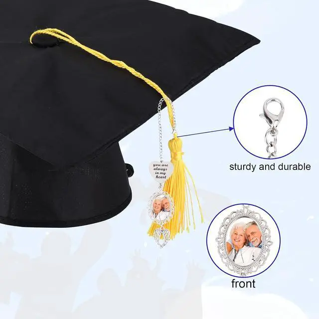 Alt view image 4 of 7 - Gosknor 2026 Graduation Cap Photo Charm with Angel Wings, Silver Custom Memorial Tassel Charm, Personalized Graduate Gift Picture Pendant for Class of 2026 Ceremony