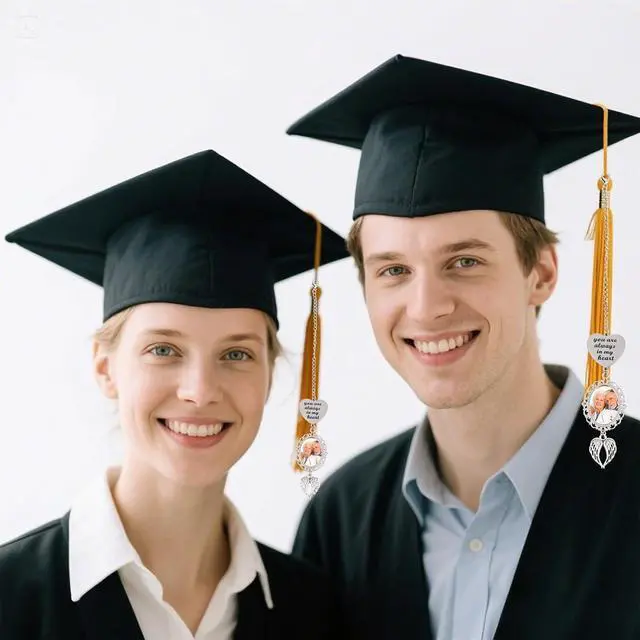 Alt view image 6 of 7 - Gosknor 2026 Graduation Cap Photo Charm with Angel Wings, Silver Custom Memorial Tassel Charm, Personalized Graduate Gift Picture Pendant for Class of 2026 Ceremony