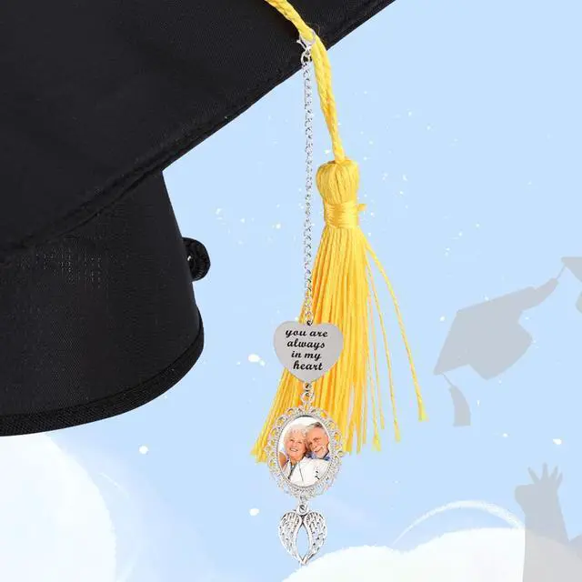 Alt view image 7 of 7 - Gosknor 2026 Graduation Cap Photo Charm with Angel Wings, Silver Custom Memorial Tassel Charm, Personalized Graduate Gift Picture Pendant for Class of 2026 Ceremony