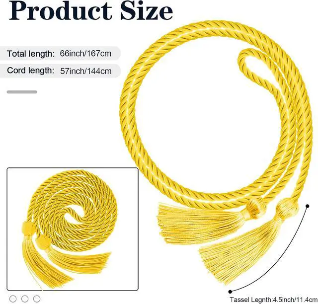 Alt view image 2 of 7 - Graduation Cords, Graduation Honor Cords, Gold Honor Cords, 2026 Graduation Tassel Honor Cords, 67" Long Braided Cords for 2026 Graduation Decorations Bachelor Gown for Student Master Doctoral