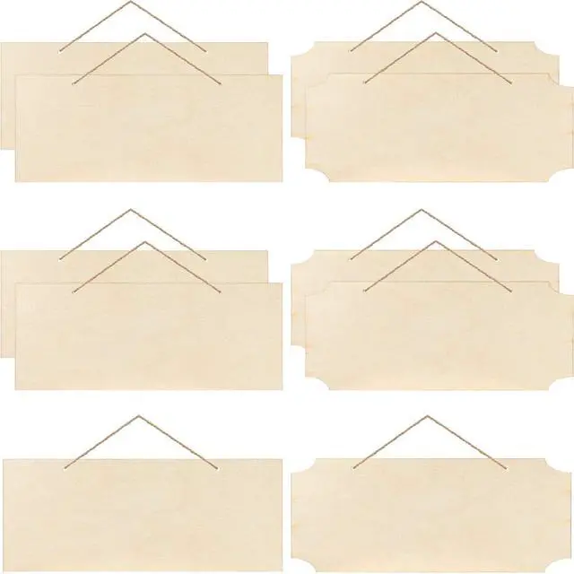 Main image of Patelai 10 Pcs Unfinished Hanging Wood Sign 9.8 x 3.9 Inch Rectangle Blank Wooden Plaque Blank Hanging Wooden Slices Banners with Ropes for Painting Writing DIY Home Crafts (2 Styles)