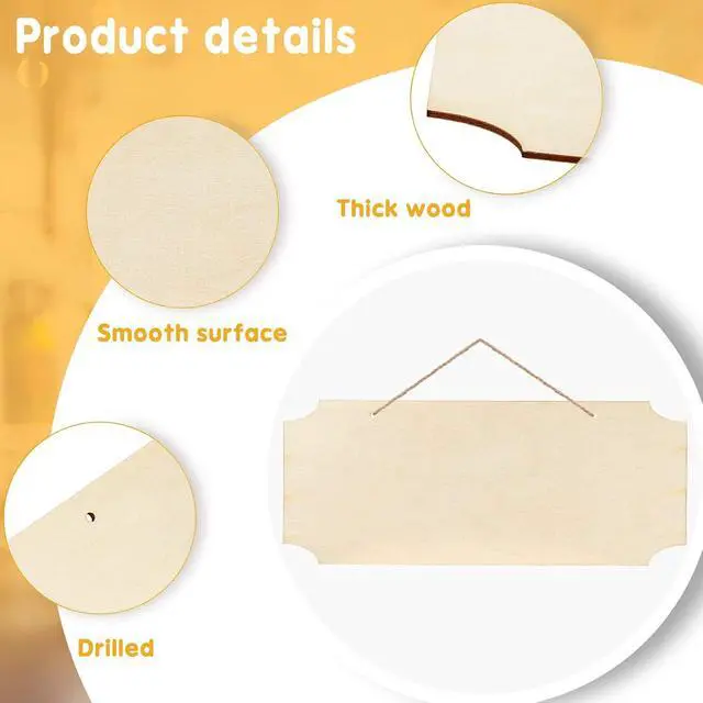 Alt view image 3 of 7 - Patelai 10 Pcs Unfinished Hanging Wood Sign 9.8 x 3.9 Inch Rectangle Blank Wooden Plaque Blank Hanging Wooden Slices Banners with Ropes for Painting Writing DIY Home Crafts (2 Styles)