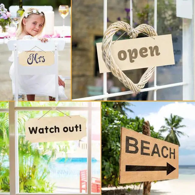 Alt view image 6 of 7 - Patelai 10 Pcs Unfinished Hanging Wood Sign 9.8 x 3.9 Inch Rectangle Blank Wooden Plaque Blank Hanging Wooden Slices Banners with Ropes for Painting Writing DIY Home Crafts (2 Styles)