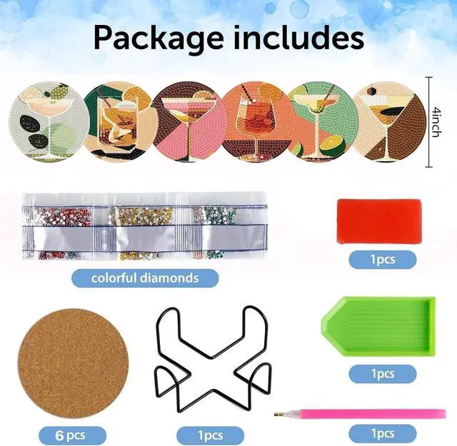 Alt view image 3 of 7 - igoodom 6 Pcs Cocktail Diamond Art Coasters Kit for Adults, DIY Craft Set | Diamond Painting Coasters Kit - A Fun DIY Craft Set for Home Use, Party Decoration, And Thoughtful Gift Ideas 3.9x3.9inch