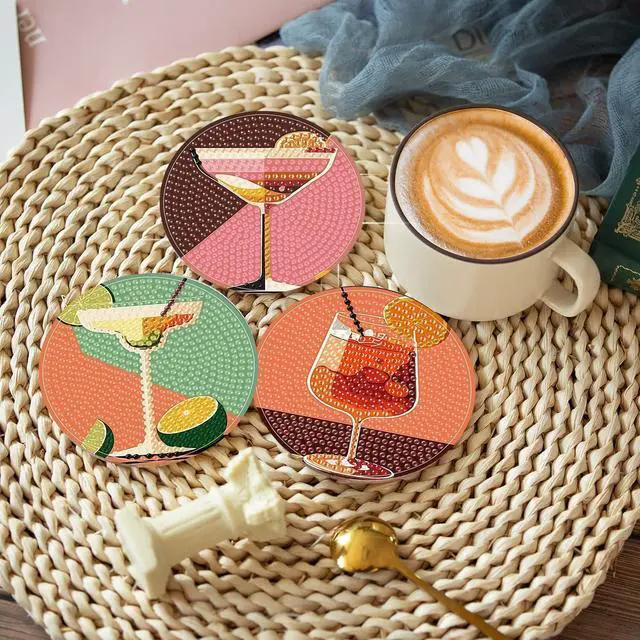 Alt view image 4 of 7 - igoodom 6 Pcs Cocktail Diamond Art Coasters Kit for Adults, DIY Craft Set | Diamond Painting Coasters Kit - A Fun DIY Craft Set for Home Use, Party Decoration, And Thoughtful Gift Ideas 3.9x3.9inch