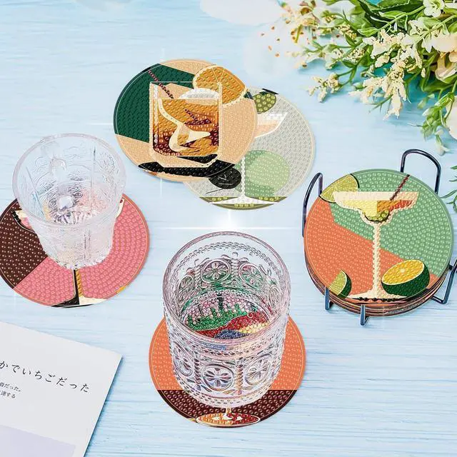 Alt view image 7 of 7 - igoodom 6 Pcs Cocktail Diamond Art Coasters Kit for Adults, DIY Craft Set | Diamond Painting Coasters Kit - A Fun DIY Craft Set for Home Use, Party Decoration, And Thoughtful Gift Ideas 3.9x3.9inch