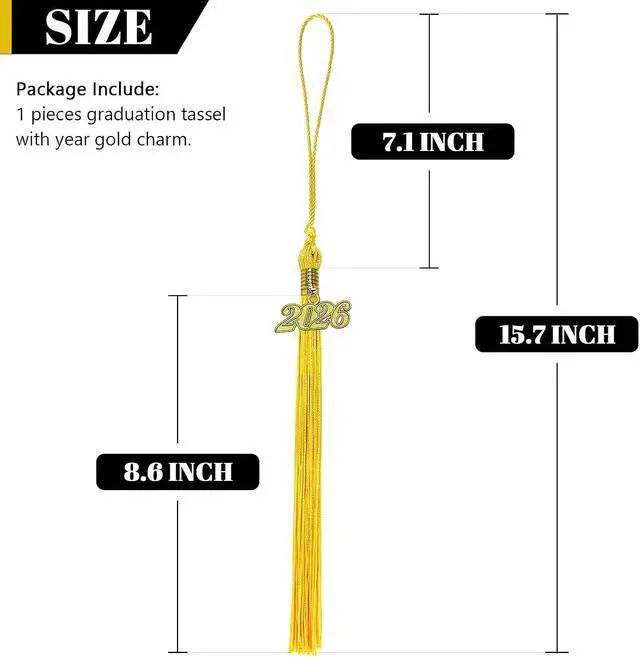 Alt view image 2 of 7 - 2026 Tassel Graduation Gold Graduation Tassel 2026 with Date Charm (Gold)