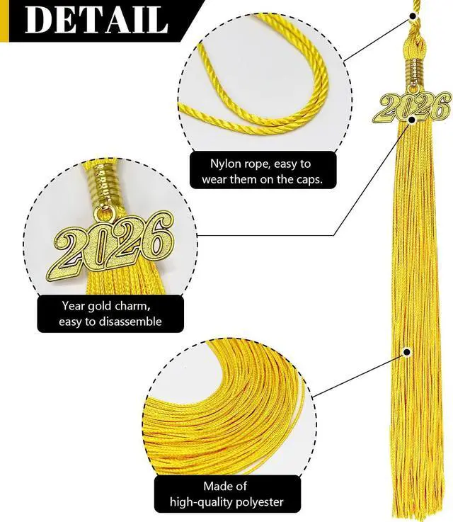 Alt view image 3 of 7 - 2026 Tassel Graduation Gold Graduation Tassel 2026 with Date Charm (Gold)