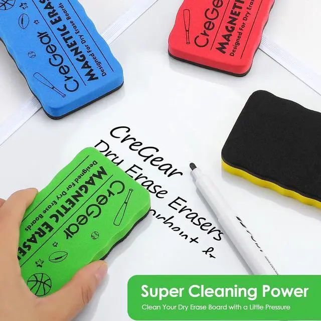 Alt view image 2 of 7 - CREGEAR Magnetic Dry Erase Erasers, 4 Pack, 4 Colors, 4 x 2 x 0.6 Inch | Reusable Felt Whiteboard Erasers with Strong Magnets for Clean Wiping on Dry Erase Boards, Chalkboards at School, Office