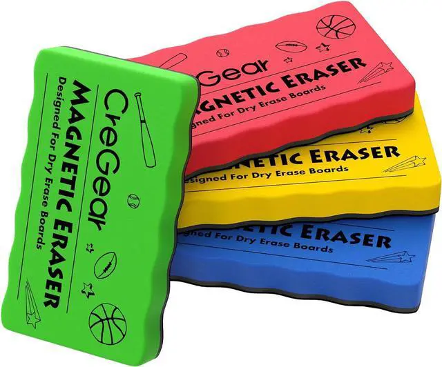 Main image of CREGEAR Magnetic Dry Erase Erasers, 4 Pack, 4 Colors, 4 x 2 x 0.6 Inch | Reusable Felt Whiteboard Erasers with Strong Magnets for Clean Wiping on Dry Erase Boards, Chalkboards at School, Office