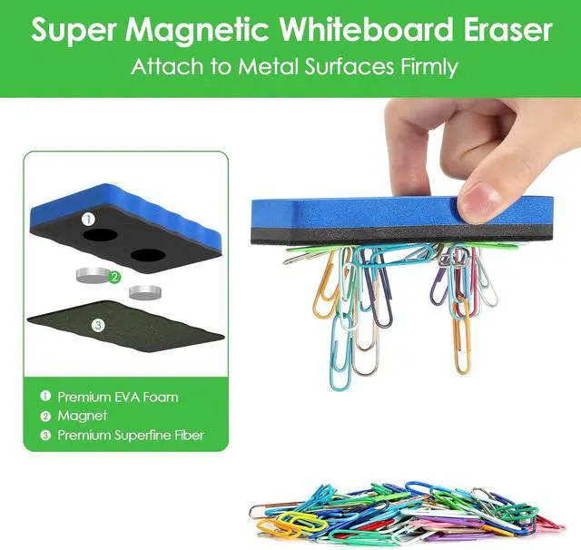 Alt view image 3 of 7 - CREGEAR Magnetic Dry Erase Erasers, 4 Pack, 4 Colors, 4 x 2 x 0.6 Inch | Reusable Felt Whiteboard Erasers with Strong Magnets for Clean Wiping on Dry Erase Boards, Chalkboards at School, Office