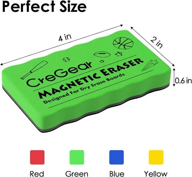 Alt view image 5 of 7 - CREGEAR Magnetic Dry Erase Erasers, 4 Pack, 4 Colors, 4 x 2 x 0.6 Inch | Reusable Felt Whiteboard Erasers with Strong Magnets for Clean Wiping on Dry Erase Boards, Chalkboards at School, Office