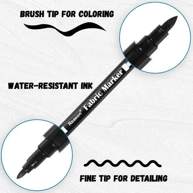 Alt view image 2 of 7 - Reaeon Black Fabric Markers, Dual Tip Fabric Paint Markers, Permanent Fabric Pens for Clothes, T Shirts, Canvas, Bags (6pack)