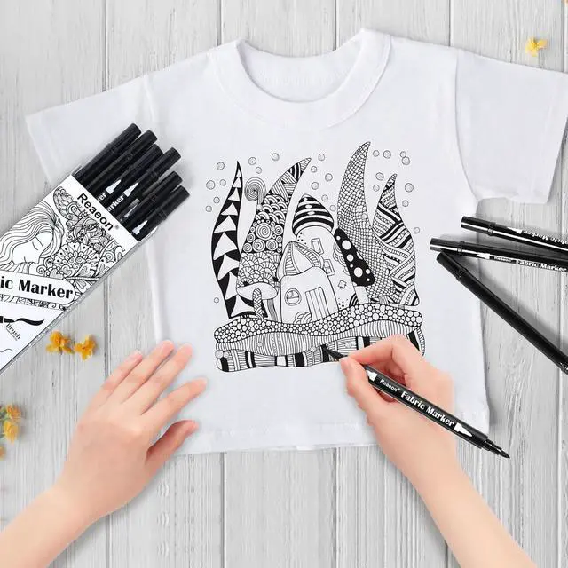Alt view image 3 of 7 - Reaeon Black Fabric Markers, Dual Tip Fabric Paint Markers, Permanent Fabric Pens for Clothes, T Shirts, Canvas, Bags (6pack)