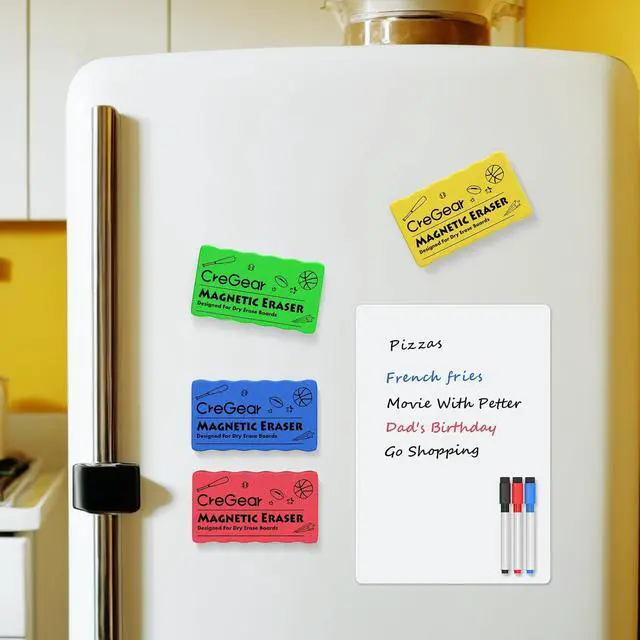 Alt view image 7 of 7 - CREGEAR Magnetic Dry Erase Erasers, 4 Pack, 4 Colors, 4 x 2 x 0.6 Inch | Reusable Felt Whiteboard Erasers with Strong Magnets for Clean Wiping on Dry Erase Boards, Chalkboards at School, Office