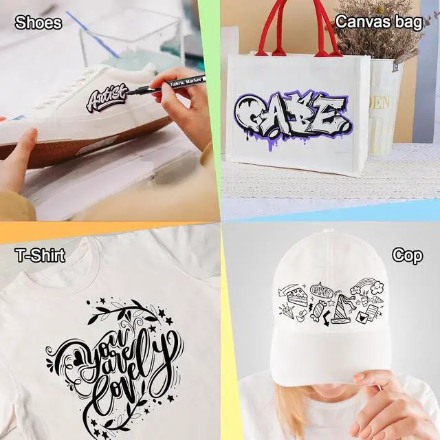 Alt view image 4 of 7 - Reaeon Black Fabric Markers, Dual Tip Fabric Paint Markers, Permanent Fabric Pens for Clothes, T Shirts, Canvas, Bags (6pack)