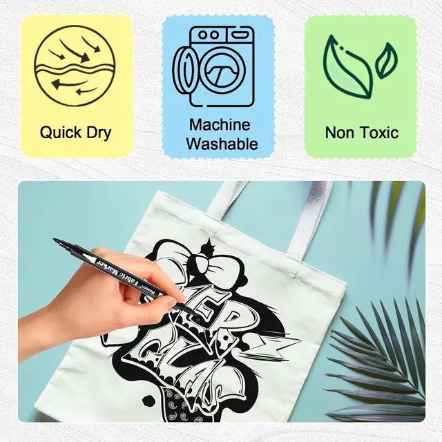 Alt view image 5 of 7 - Reaeon Black Fabric Markers, Dual Tip Fabric Paint Markers, Permanent Fabric Pens for Clothes, T Shirts, Canvas, Bags (6pack)