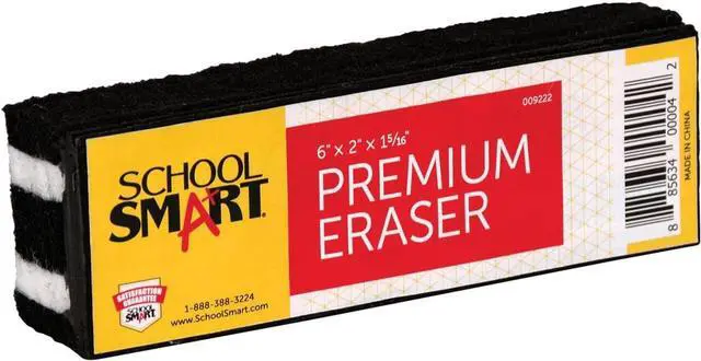 Main image of School Smart Premium Chalkboard Eraser, 6 x 2 x 1-5/16 Inches, Felt, Black/White