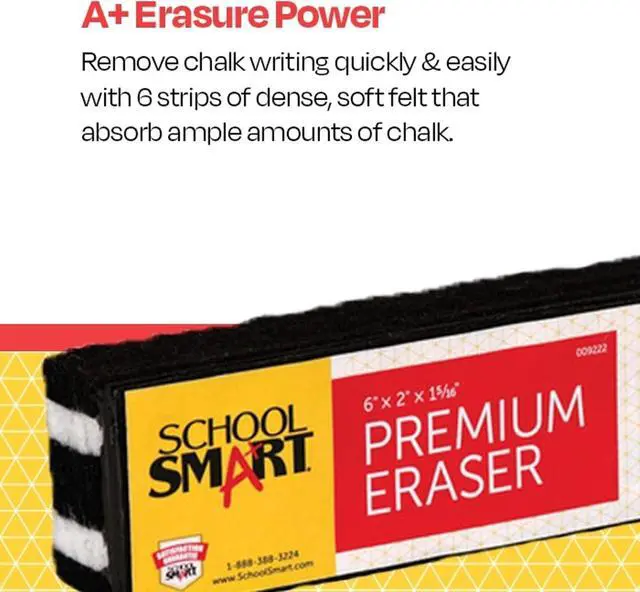 Alt view image 3 of 7 - School Smart Premium Chalkboard Eraser, 6 x 2 x 1-5/16 Inches, Felt, Black/White