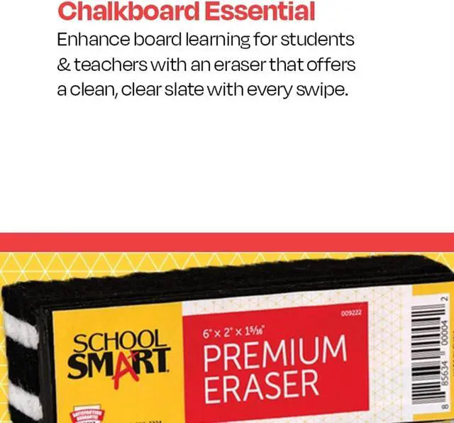 Alt view image 5 of 7 - School Smart Premium Chalkboard Eraser, 6 x 2 x 1-5/16 Inches, Felt, Black/White