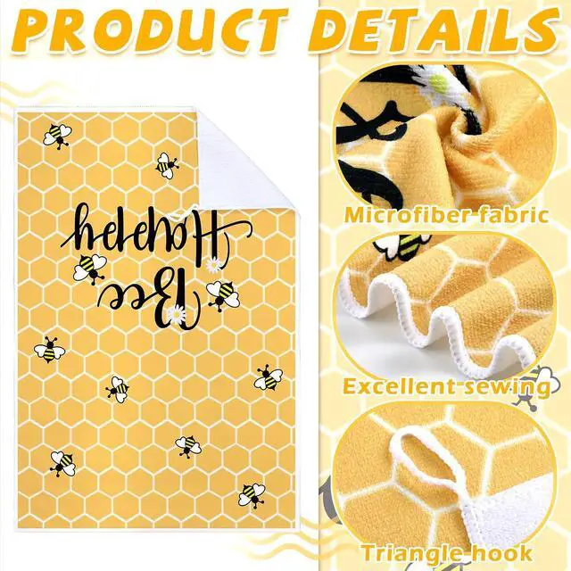 Alt view image 3 of 7 - Tegeme 4 Pcs Summer Bee Kitchen Tea Towels Honeycomb,White Yellow,Gnome | Absorbent 16x24 Inch Dish Towel Set, Summer Honeybee Decor for Kitchen Home, Soft Washcloth, Gift for Bee Lovers