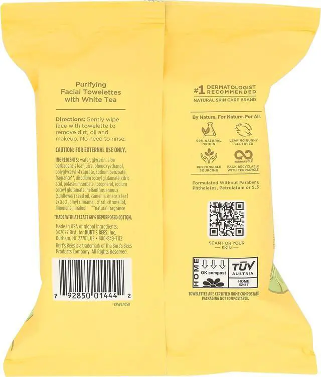 Alt view image 2 of 7 - Burt's Bees Facial Cleansing Towelettes with White Tea Extract -- 30 Towelettes