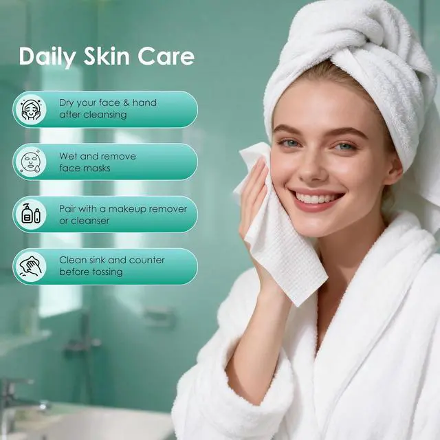 Alt view image 3 of 7 - Face Towels XL, Ultra Soft Disposable Facial Towel for Sensitive Skin | 10"×12" Extra Thick Clean Face Towelettes, Makeup Remover Dry Wipes for Cleansing, Travel, 50 Count