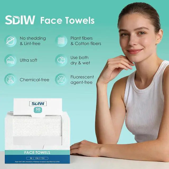 Alt view image 2 of 7 - Face Towels XL, Ultra Soft Disposable Facial Towel for Sensitive Skin | 10"×12" Extra Thick Clean Face Towelettes, Makeup Remover Dry Wipes for Cleansing, Travel, 50 Count