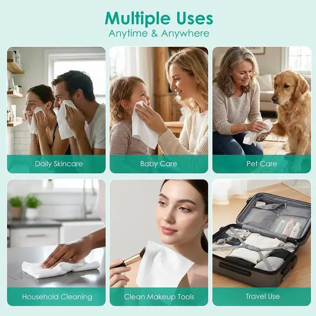 Alt view image 7 of 7 - Face Towels XL, Ultra Soft Disposable Facial Towel for Sensitive Skin | 10"×12" Extra Thick Clean Face Towelettes, Makeup Remover Dry Wipes for Cleansing, Travel, 50 Count
