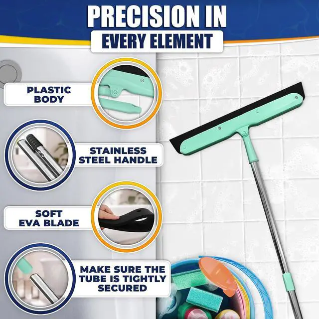 Alt view image 4 of 7 - Floor Squeegee - 34.5" Telescoping Squeegee for Window Cleaning with Durable Stainless Steel Blade for Clear Surface Wiping - Suitable for Bathroom Mirrors, Car Windows and Home Surfaces