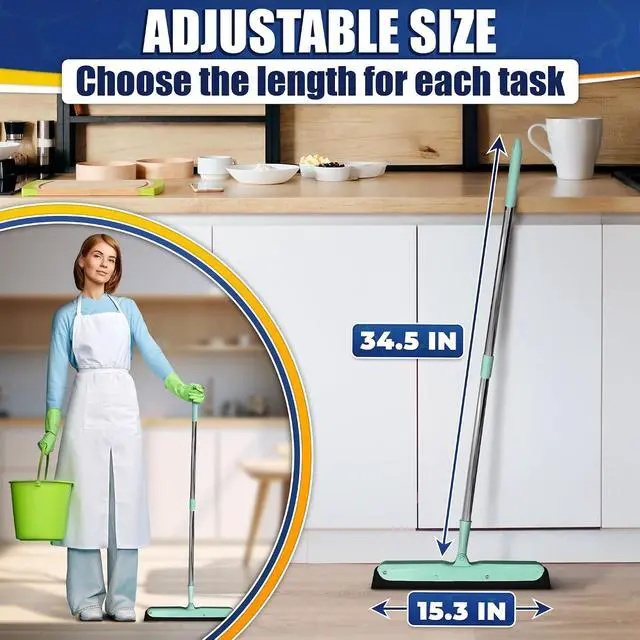 Alt view image 2 of 7 - Floor Squeegee - 34.5" Telescoping Squeegee for Window Cleaning with Durable Stainless Steel Blade for Clear Surface Wiping - Suitable for Bathroom Mirrors, Car Windows and Home Surfaces