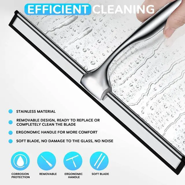 Alt view image 3 of 7 - All-Purpose Shower Squeegee with Adhesive Hook for Cleaning Bathroom Glass Doors Car Window Mirrors and Tile Wall, Stainless Steel Handheld Glass Water Wiper Cleaner Removal Scraper Tool (Sliver, 10")