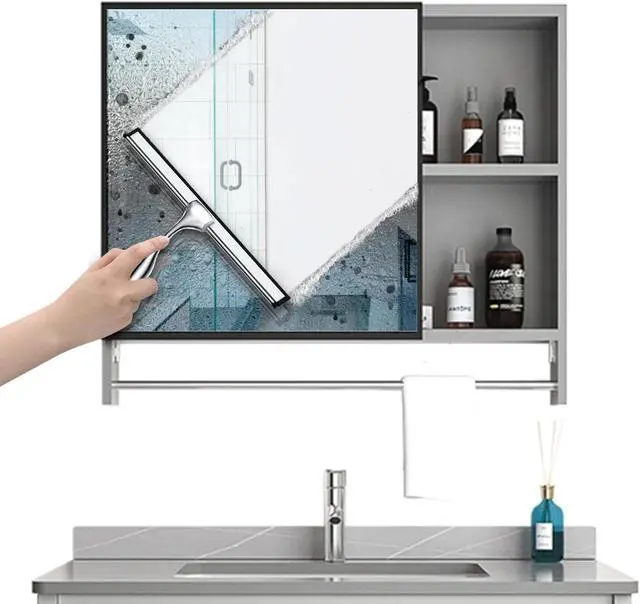 Alt view image 6 of 7 - All-Purpose Shower Squeegee with Adhesive Hook for Cleaning Bathroom Glass Doors Car Window Mirrors and Tile Wall, Stainless Steel Handheld Glass Water Wiper Cleaner Removal Scraper Tool (Sliver, 10")