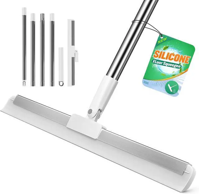 Main image of Silicone Squeegee for Floor, 180° Rotating Squeegee Broom, Floor Squeegee with a Long Handle, Squeegee for Water and Pet Hair Removal on Bathroom Floors, Tile, Glass, Indoor Window Cleaning Tool