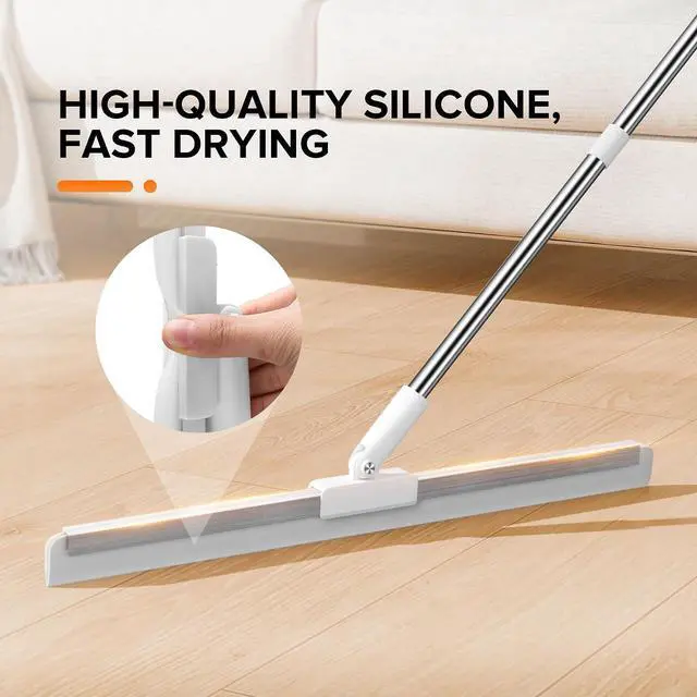 Alt view image 2 of 7 - Silicone Squeegee for Floor, 180° Rotating Squeegee Broom, Floor Squeegee with a Long Handle, Squeegee for Water and Pet Hair Removal on Bathroom Floors, Tile, Glass, Indoor Window Cleaning Tool