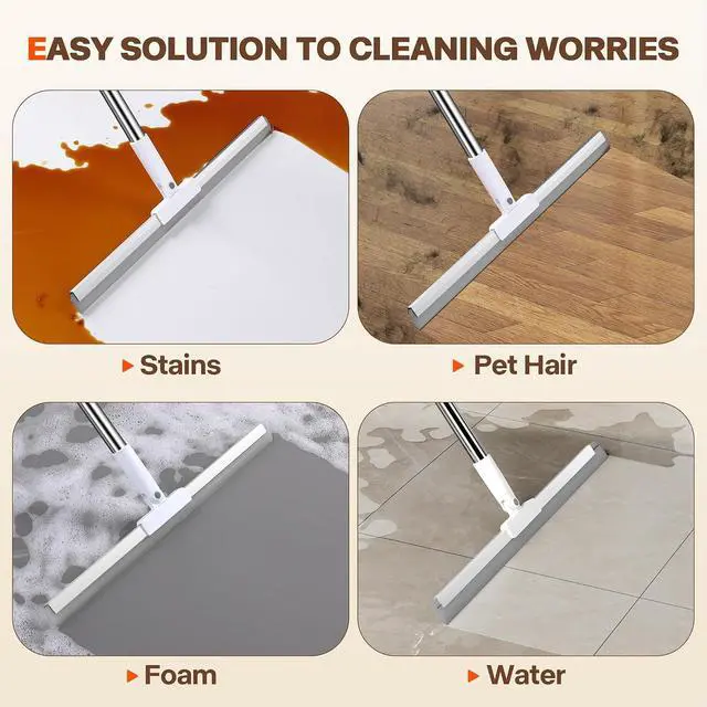 Alt view image 4 of 7 - Silicone Squeegee for Floor, 180° Rotating Squeegee Broom, Floor Squeegee with a Long Handle, Squeegee for Water and Pet Hair Removal on Bathroom Floors, Tile, Glass, Indoor Window Cleaning Tool
