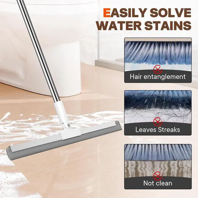 Alt view image 5 of 7 - Silicone Squeegee for Floor, 180° Rotating Squeegee Broom, Floor Squeegee with a Long Handle, Squeegee for Water and Pet Hair Removal on Bathroom Floors, Tile, Glass, Indoor Window Cleaning Tool