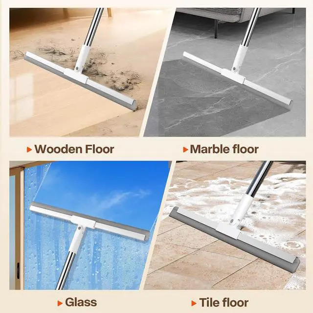 Alt view image 7 of 7 - Silicone Squeegee for Floor, 180° Rotating Squeegee Broom, Floor Squeegee with a Long Handle, Squeegee for Water and Pet Hair Removal on Bathroom Floors, Tile, Glass, Indoor Window Cleaning Tool