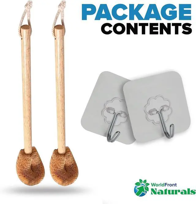 Alt view image 2 of 7 - Naturals Toilet Bowl Brush - Natural Coconut Fiber Golf Head & Long Wooden Handle for Effective Cleaning for Bathroom Toilet - Eco-Friendly & Durable - 2 Pack Brushes with 2 Wall Hooks