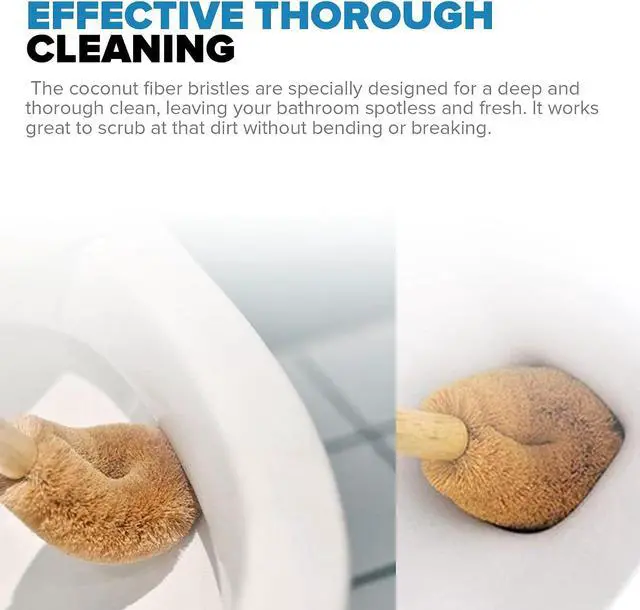 Alt view image 5 of 7 - Naturals Toilet Bowl Brush - Natural Coconut Fiber Golf Head & Long Wooden Handle for Effective Cleaning for Bathroom Toilet - Eco-Friendly & Durable - 2 Pack Brushes with 2 Wall Hooks