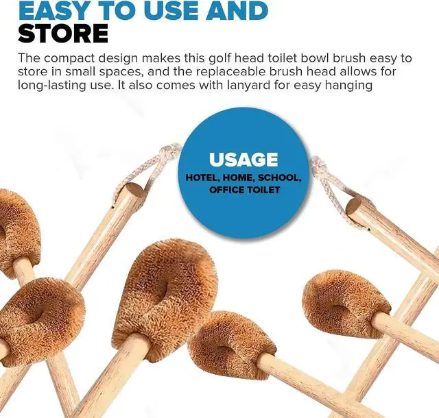 Alt view image 6 of 7 - Naturals Toilet Bowl Brush - Natural Coconut Fiber Golf Head & Long Wooden Handle for Effective Cleaning for Bathroom Toilet - Eco-Friendly & Durable - 2 Pack Brushes with 2 Wall Hooks