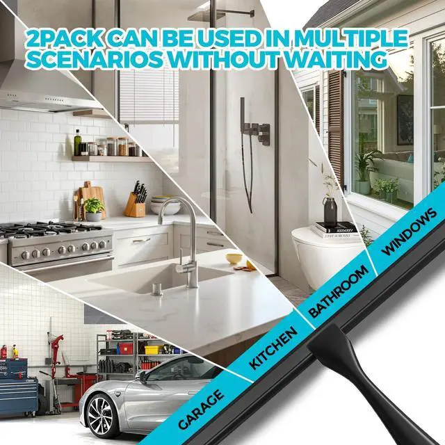 Alt view image 2 of 7 - ALFLOD 2pcs Shower Squeegee for Glass Doors with Adhesive Hanging Hook Set | 10 Black, Bathroom Accessories, Window Cleaner, New Home Essentials, Soft Rubber Blade, Metal Handle, Ergonomic Grip