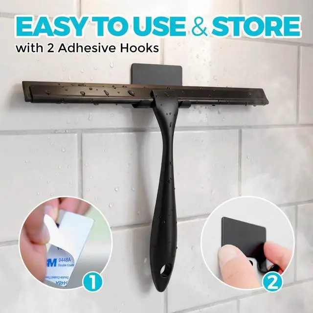 Alt view image 6 of 7 - ALFLOD 2pcs Shower Squeegee for Glass Doors with Adhesive Hanging Hook Set | 10 Black, Bathroom Accessories, Window Cleaner, New Home Essentials, Soft Rubber Blade, Metal Handle, Ergonomic Grip