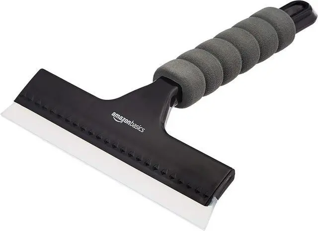 Main image of Amazon Basics All-Purpose Window Squeegee with Handle for Car Windshield, Shower, Glass, Mirror Cleaning, Silicone Rubber Blade, Streak-Free Results, Lightweight, Black, 8-inch